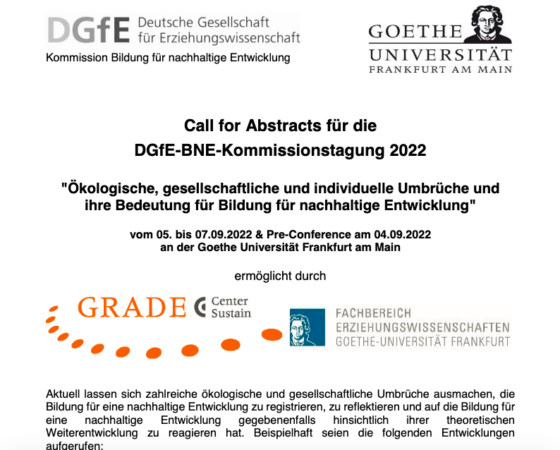 Call for Abstracts für die DGfE-BNE-Kommissionstagung 2022