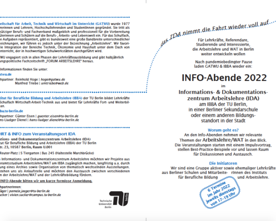 Info-Abende 2022 im Informations- & Dokumentationszentrum Arbeitslehre (IDA)