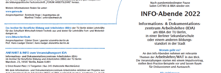 Info-Abende 2022 im Informations- & Dokumentationszentrum Arbeitslehre (IDA)