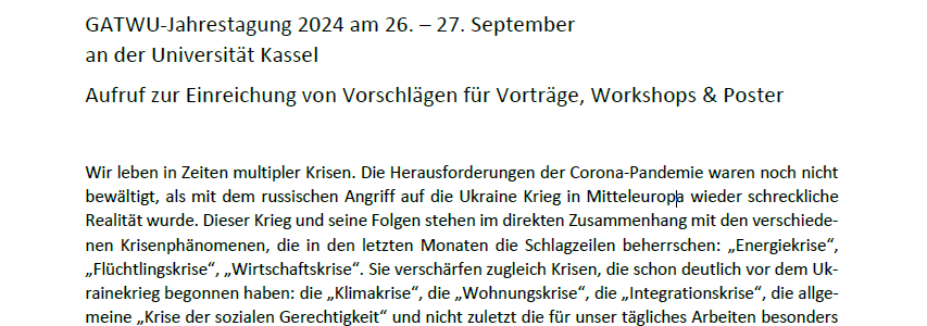 GATWU Jahrestagung 2024 in Kassel – Call for Proposals