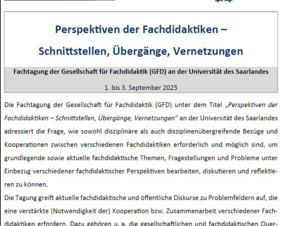 Gesellschaft für Fachdidaktik – CfP für Tagung 01.-03.09.2025