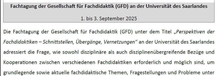 Gesellschaft für Fachdidaktik – CfP für Tagung 01.-03.09.2025