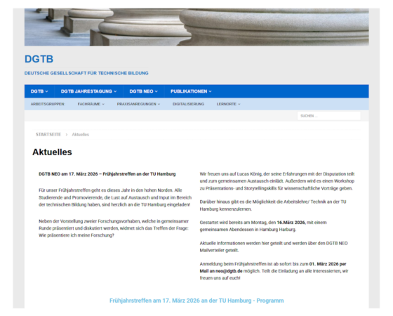 DGTB NEO am 17. März 2026 – Frühjahrstreffen an der TU Hamburg