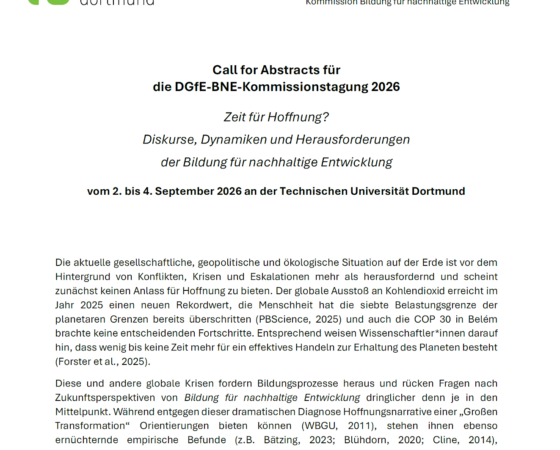 Call for Abstracts für die DGfE-BNE-Kommissionstagung 2026