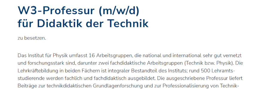 W3-Professur (m/w/d) für Didaktik der Technik