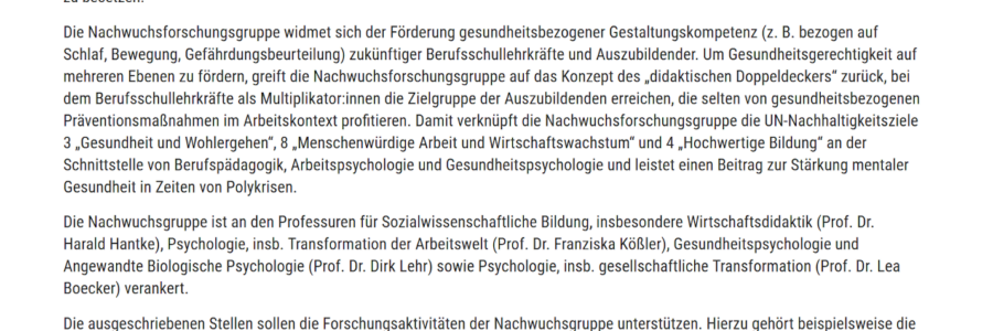 Stellenausschreibung Leuphana: MoRe (Motiviert und resilient in der Arbeitswelt durch Berufsbildung)